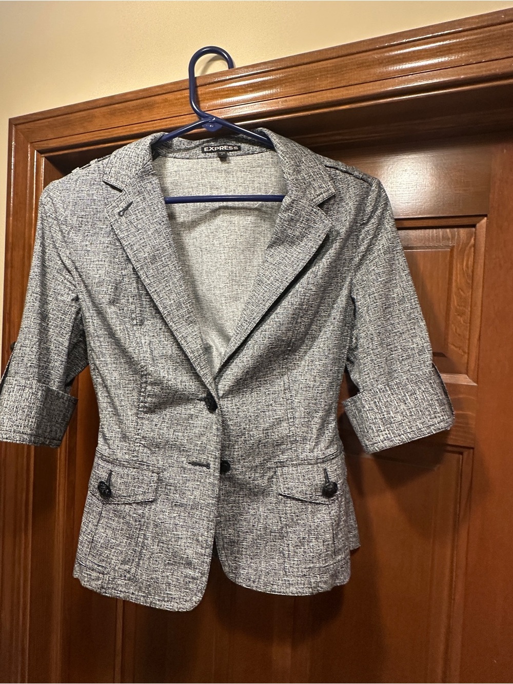 Express Women's Black and White Tweed Short Sleeve Blazer